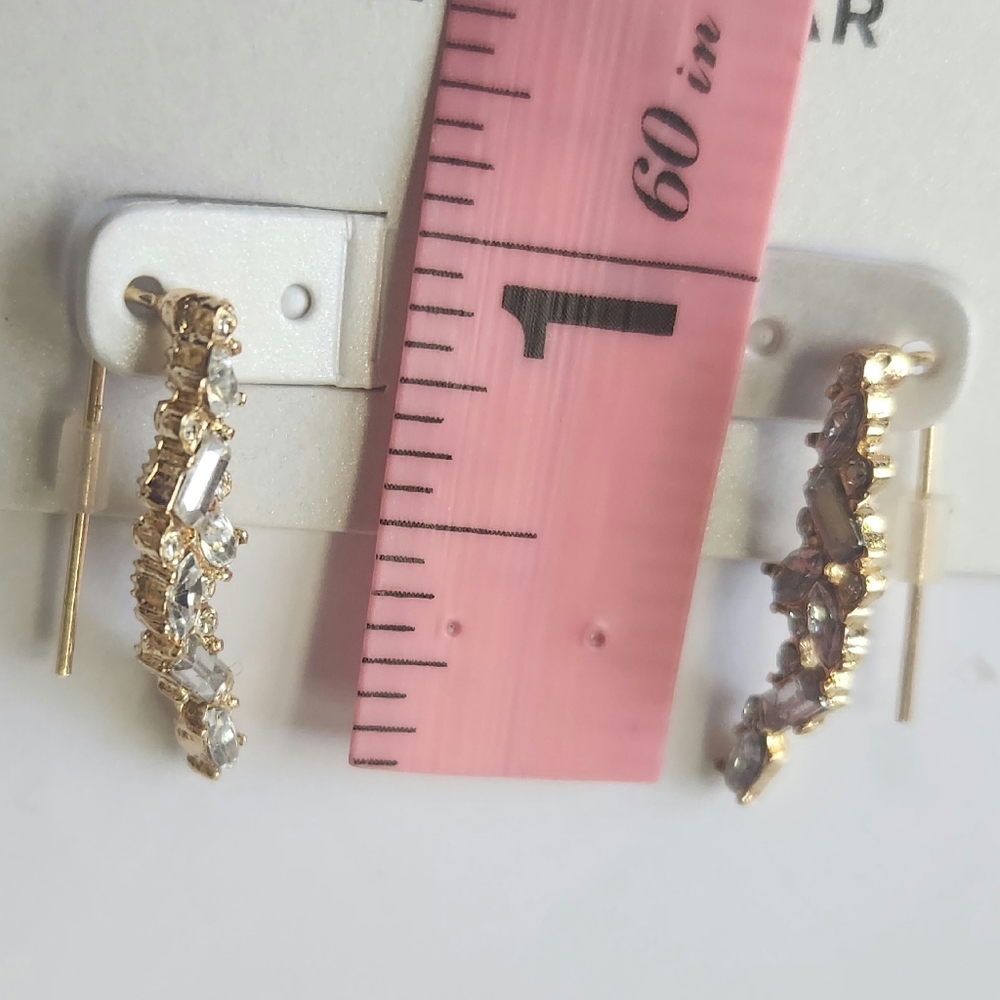 Gold Tone Crystal Crawler Earrings with Glass and Acrylic Stones That Sparkle - Picture 4 of 5